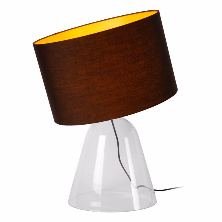 Lucide Campana Tafellamp met glazen voet en zwarte kap, Transparant/Zwart, Hoogte: 25 cm