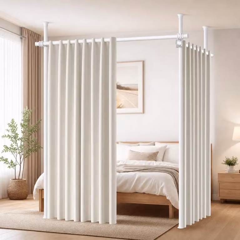 Wit Kamerscherm Frame voor Ruimteverdeling - Staand en Flexibel Verstelbaar - B: 280 cm, H: 317 cm