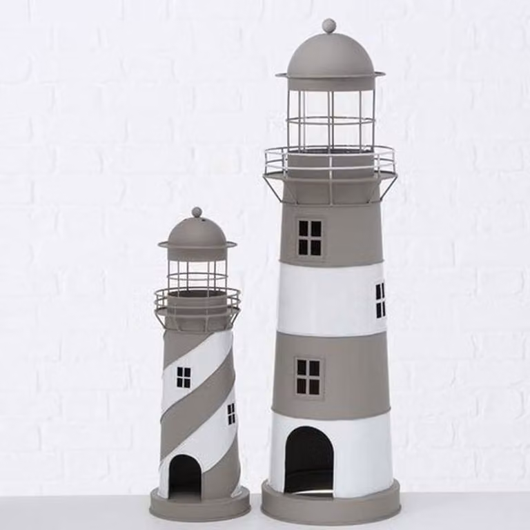 Lantaarn Vuurtoren Windlicht Grijs Wit IJzer Groot Hoogte: 75 cm