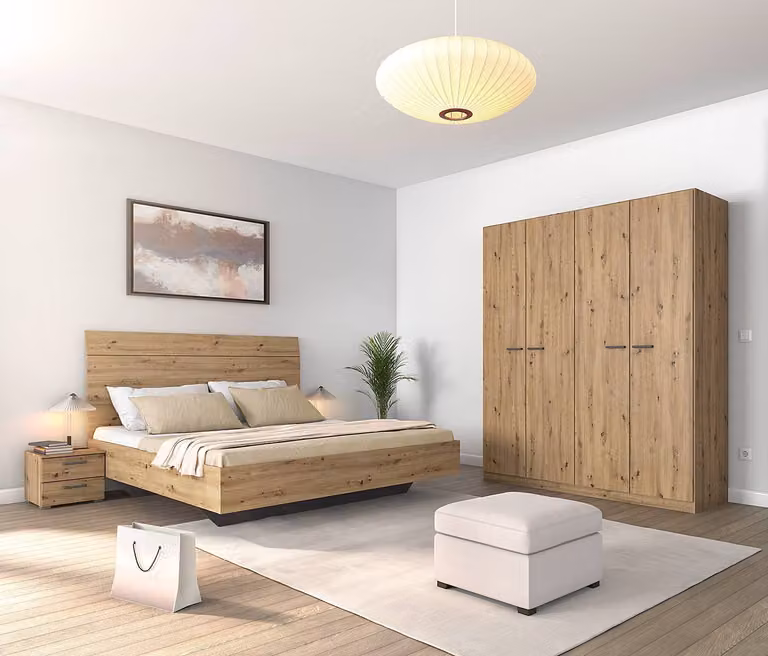 home24 Slaapkamerset met bed in bruin Artisan eikenhouten look, Breedte: 160 cm, Hoogte: 181 cm