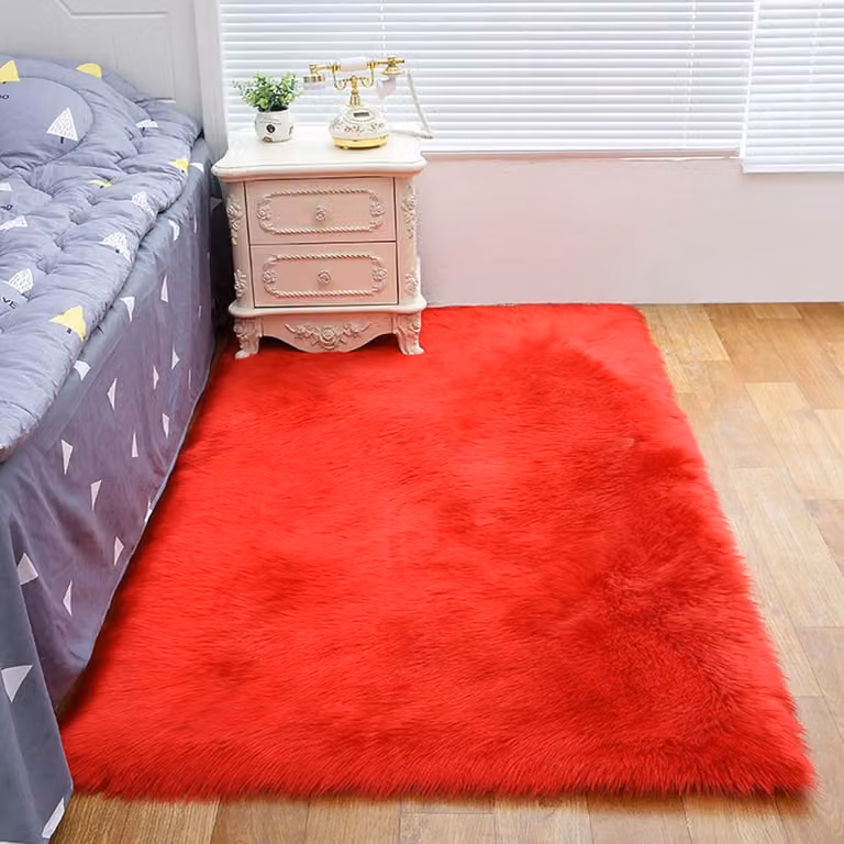 Zacht Vloerkleed Rood met Lange Vacht - Modern Rechthoekig - Acryl