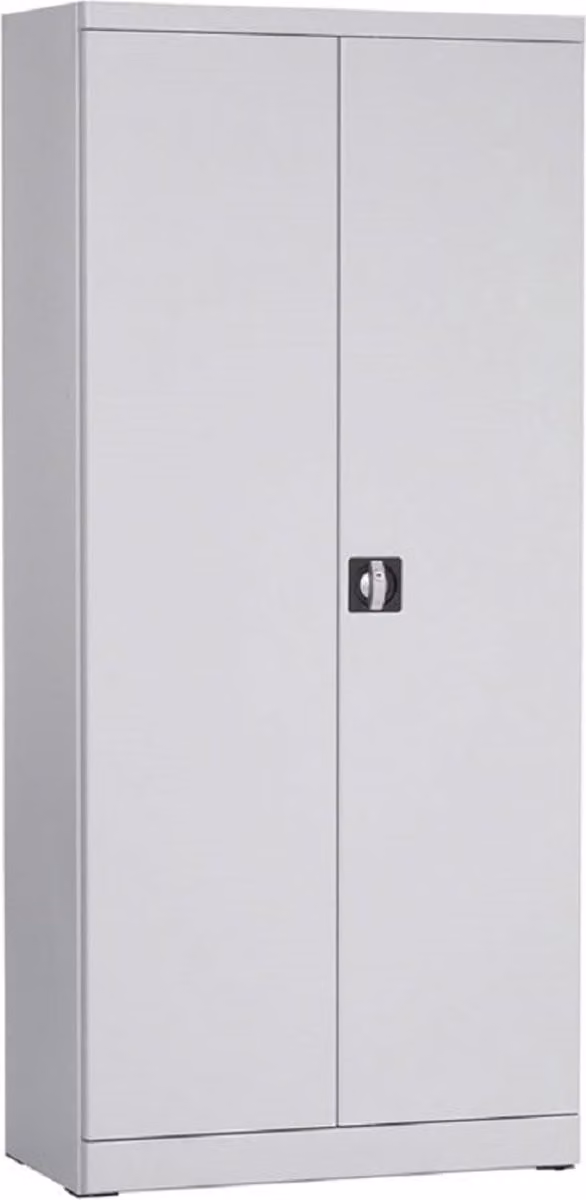 Lichtgrijze stalen archiefkast en kantoorkast met draaideuren, H 197 x B 90 x D 44 cm