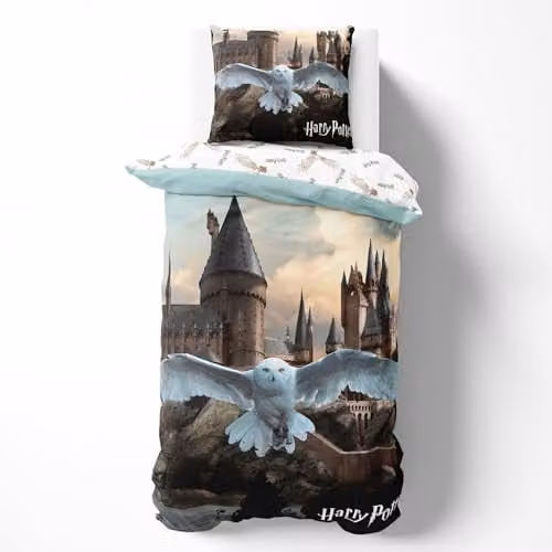 Harry Potter Kinderbeddengoed Set met Dekbedovertrek en Kussensloop - Katoen - Multicolour - Dekbedovertrek: 135 x 200 cm, Kussensloop: 80 x 80 cm
