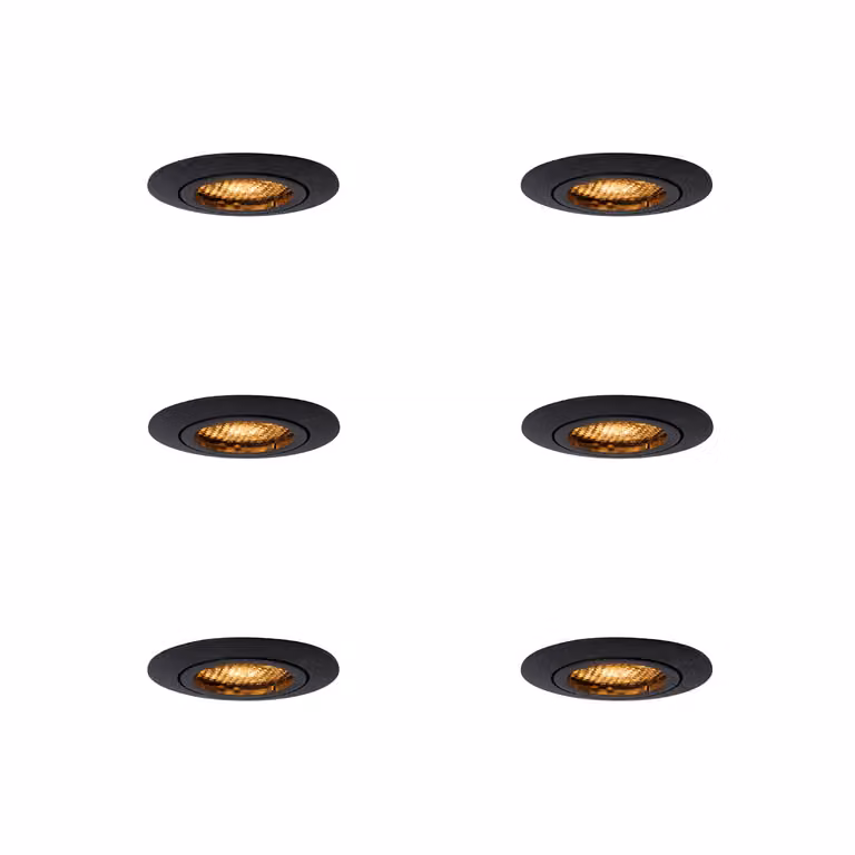 Qazqa Set van 6 Inbouwspots zwart rond - Draai- en kantelbaar metalen accentverlichting