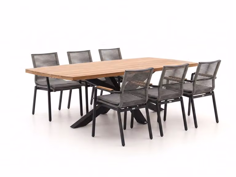 Bellagio Diningset voor 6 personen van teakhout in bruin en grijs
