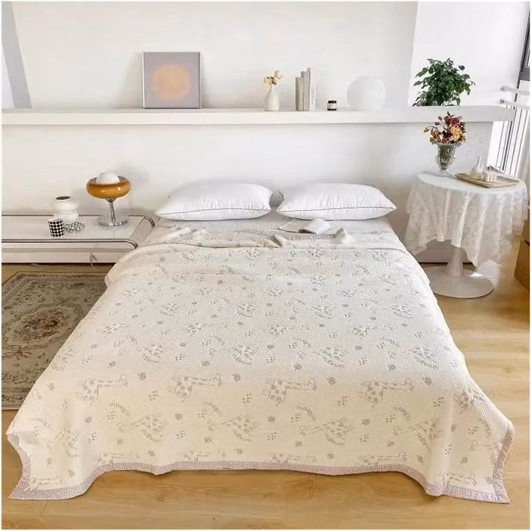 Blauwe katoenen plaid zomerdeken sprei voor volwassenen - 220 x 240 cm