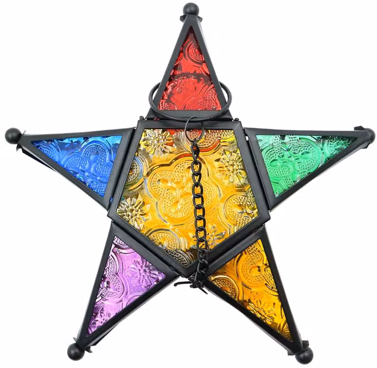 Glazen Ster Lantaarn Multicolor Handgemaakt Glaswerk B/D/H: 19 x 19 x 6 cm