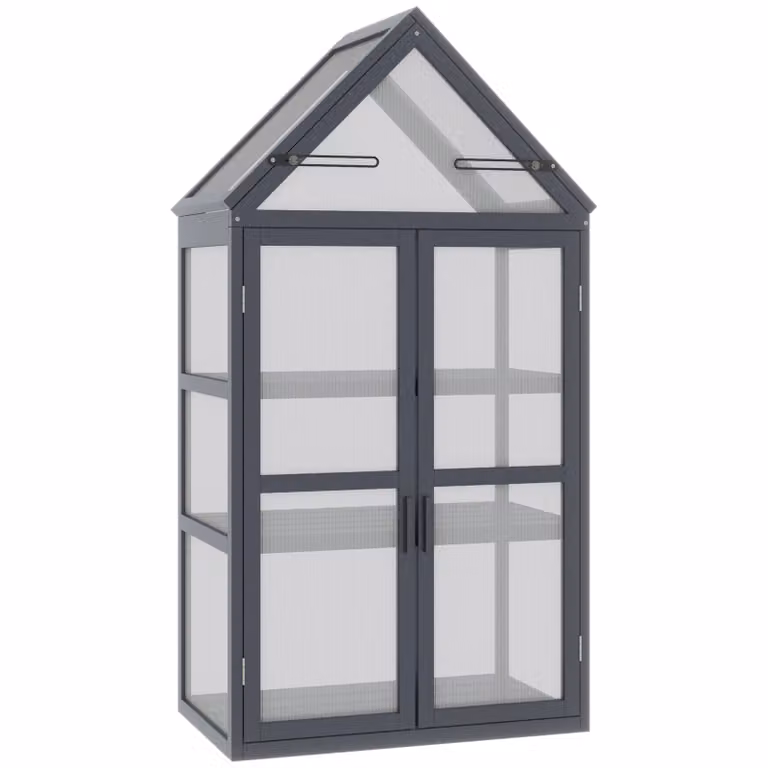 Outsunny Tuinkas met 3 planken, weerbestendige polycarbonaat behuizing, grijs, B/D/H: 70,5 x 42 x 132 cm