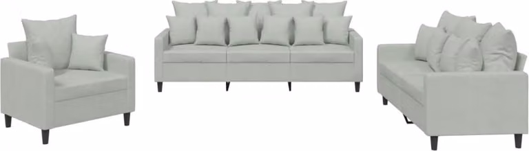 vidaXL 3-delige loungeset met kussens in lichtgrijs fluweel