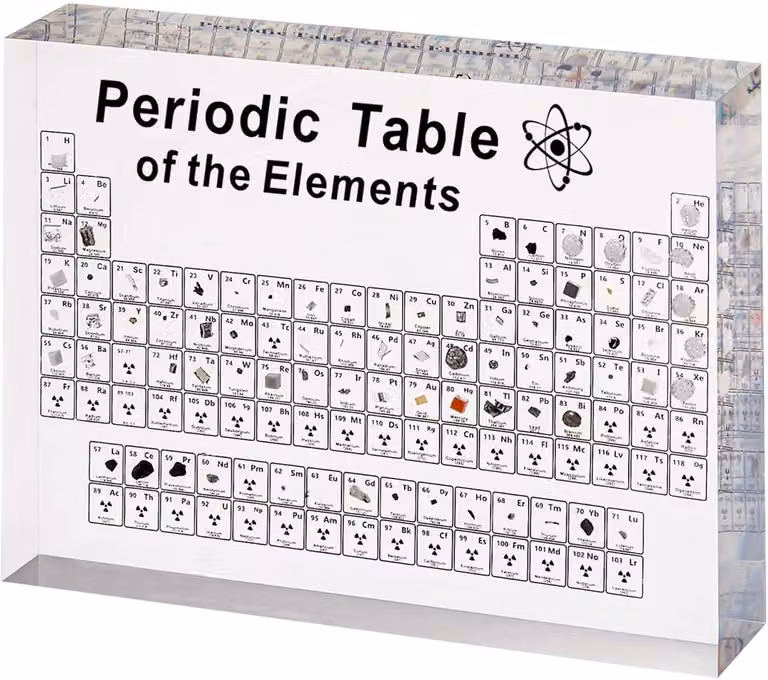Allecto Periodiek Systeem Educatief Speelgoed van Acryl met Echte Elementen, 20 x 14 cm