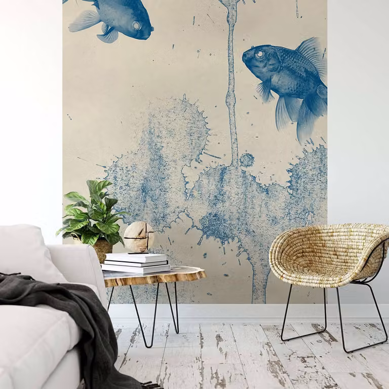 home24 Fotobehang Blue Fish Abstract Modern Blauw 1 x 2 cm