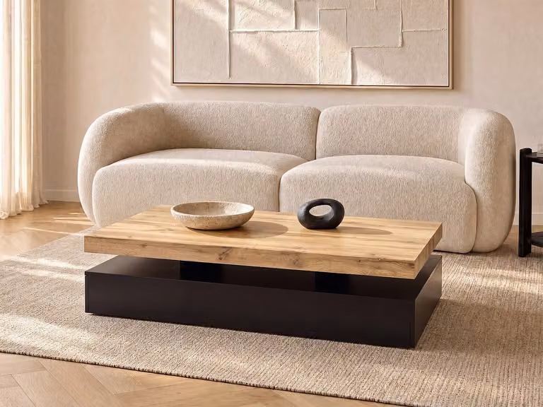 FELIX Salontafel met 2 lades van MDF - Zwart en beige - Modern en rechthoekig