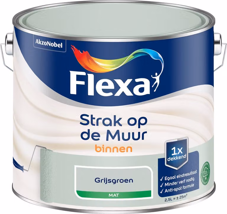 Flexa Strak Op De Muur Binnen Mat - Grijsgroen - 2,5 l