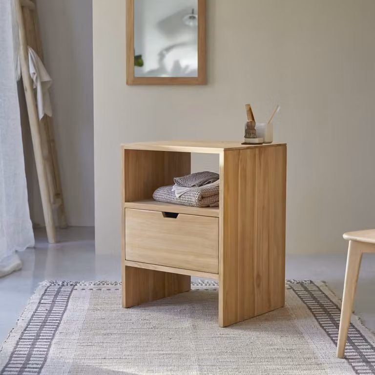 Tikamoon Kwarto Opbergmeubel in massief teak, Bruin/Beige, B: 60 cm, D: 50 cm, H: 78 cm