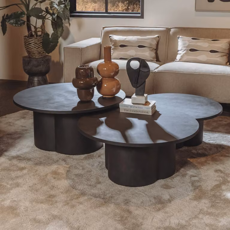 Tower Living Palazzo ronde salontafel in betonlook - Grijs/Zwart - Diameter: 75 cm, Hoogte: 30 cm
