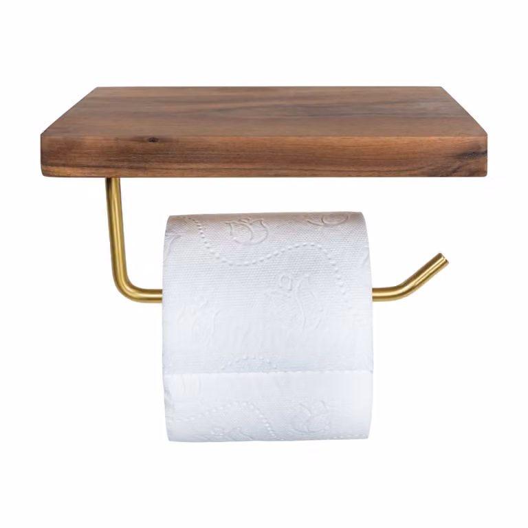 QUVIO Toiletrolhouder met houten telefoonplankje, zelfklevend, B/D/H: 20 x 12 x 11 cm