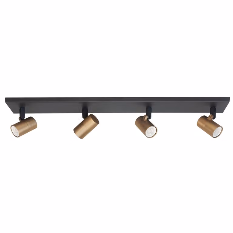 Highlight Piccolo Opbouwspot zwart met messing, 4-lichts