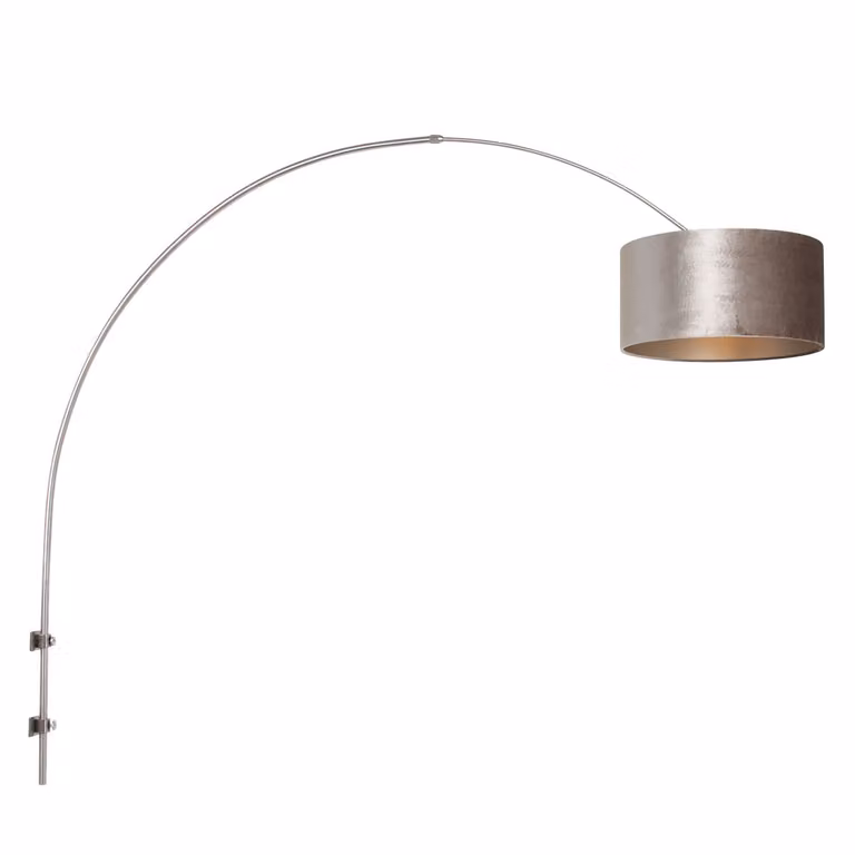 Steinhauer Sparkled Wand booglamp in RVS met beige velours kap