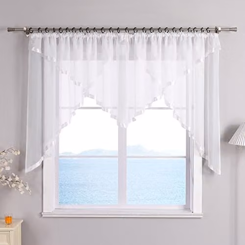 ESLIR Gordijnen met plooiband en satijnen lint, transparant, wit, H 300 x B 120 cm