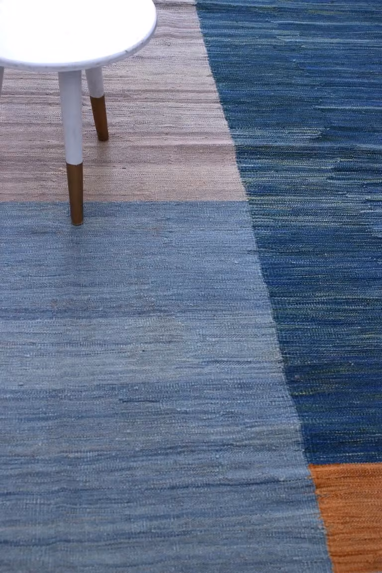 Blauw Handgeweven Wollen Vloerkleed Koho Afghan Modern Kelim B/D: 346 x 245 cm