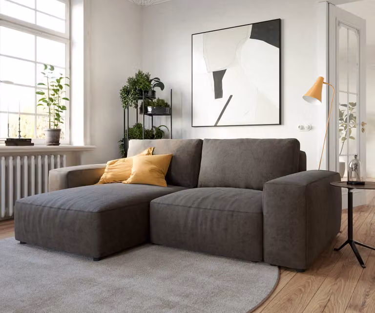 DELIFE Hoeksofa Lanzo modern microvezel khakibruin B: 233 cm, D: 155 cm, H: 70 cm