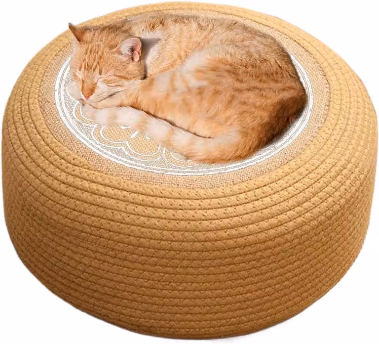 Handgevlochten Jute Buiten Ottoman Poef - Ronde Vloerkussen - Wit - Diameter: 40 cm