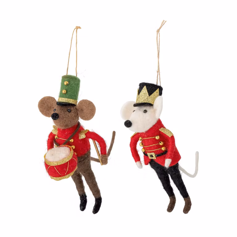Bloomingville Peo kerstboomhangers van wol met parademuizen, 2 stuks, multicolor