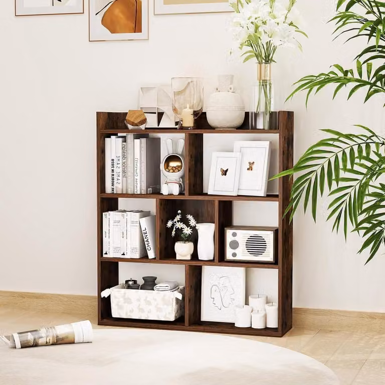 Boekenkast met 7 vakken en kubusontwerp voor je woonkamer of werkkamer, B/D/H: 80 x 20 x 90 cm
