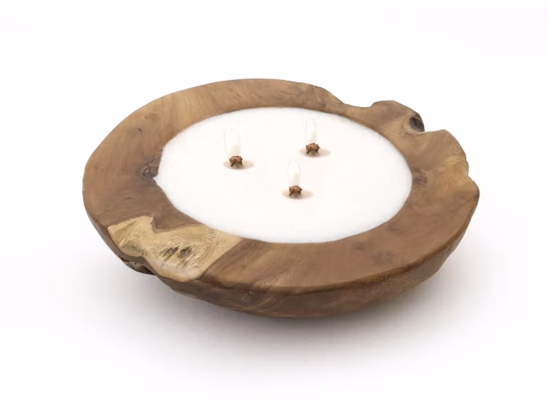 Tierra Outdoor Bowl Buitenkaarsenhouder van Teakhout in Bruin, Diameter: 40 cm