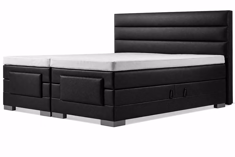 Elektrische Boxspring met horizontaal hoofdbord en plint, Gitzwart lederlook, B/D/H: 120 x 210 cm