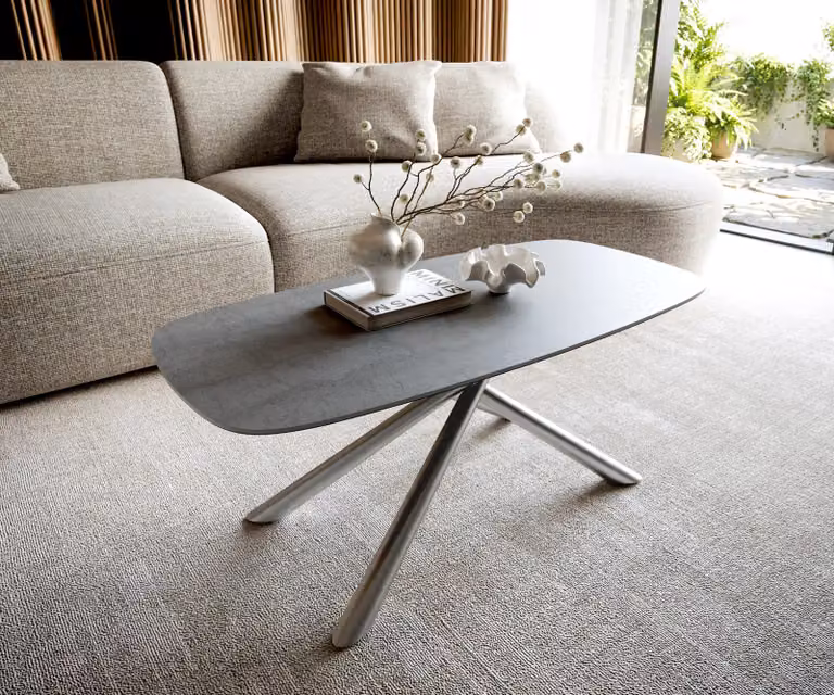 DELIFE Salontafel Edge modern bootvormig keramiek grijs zilver B: 100 cm, D: 50 cm, H: 41 cm