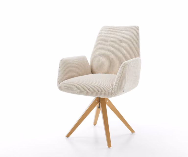Eetkamerstoel Zoa-Flex met houten frame en beige koordbekleding, 360 graden draaibaar met pocketveer kern