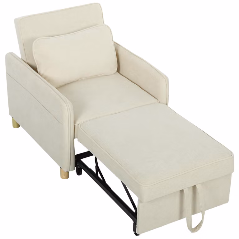 HOMCOM 3-in-1 Slaapstoel met bedfunctie, beige fauteuil met fluweeloptiek en lendenkussen, B/D/H: 180 x 60 cm