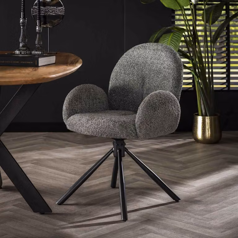 WoonStijl Armstoel Rondo Lounge Stoel met Boucle Stoffering en Metalen Frame - Grijs