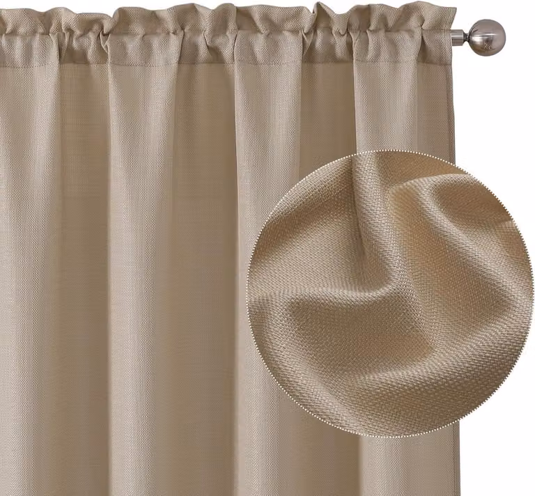 Set van 2 linnen look gordijnen, lichtfilterend, Camel, Breedte: 76 cm, Hoogte: 114 cm