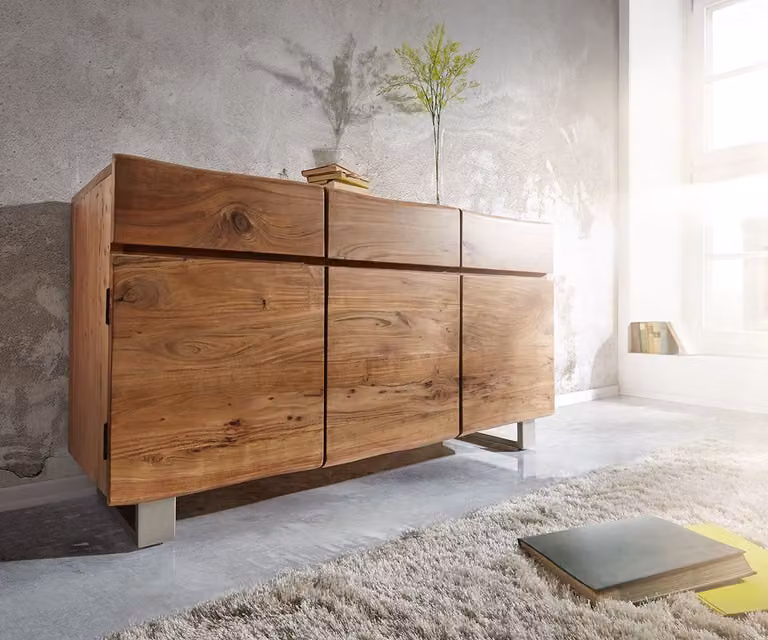 DELIFE Dressoir Live-Edge Acacia Natuur Bruin met 3 Deuren en 3 Laden Breedte: 147 cm