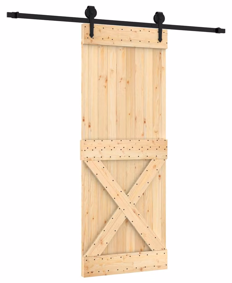 vidaXL Schuifdeur van massief eikenhout, natuurlijke kleur en zwart, B: 80 cm, H: 210 cm