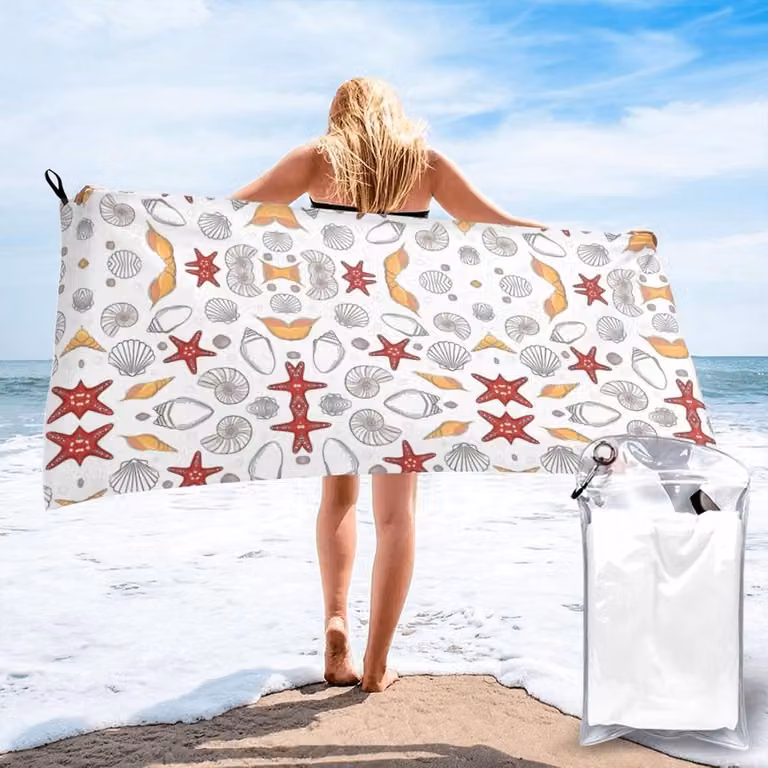 Sneldrogende microvezel badhanddoek met tas - Shell Zeester - 80 x 160 cm