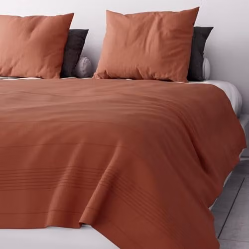 Soleil d'ocre Adele sprei voor bed of bank, baksteen, 220 x 240 cm