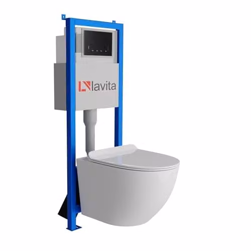 Lavita Complete Toiletset SOFI SLIM met LAV 101 Voorwandelement, Hangend Diepspoel-WC en LAV 200.3.4 Bedieningsplaat in Wit en Zwart