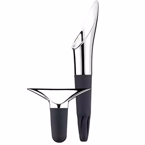 Georg Jensen wijnset door Thomas Sandell, 2 stuks, spiegelgepolijst roestvrij staal en zwart ABS-plastic