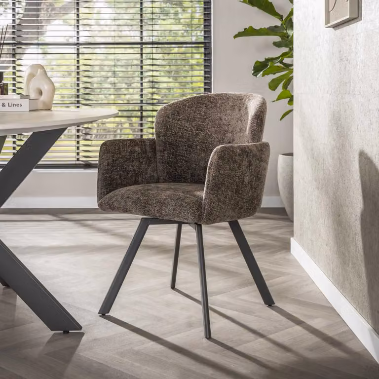 WoonStijl Armstoel Embrace draaibaar - Beige/Bruin chenille met metalen frame