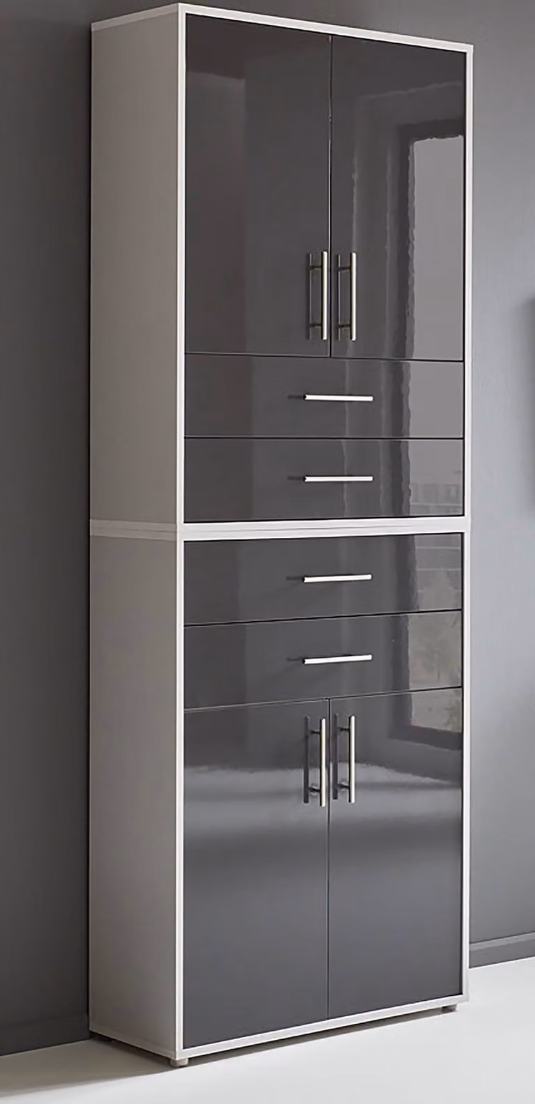 home24 Kastenset 2-delig modern grijs/antraciet hoogglans B/D/H: 85 x 33 x 225 cm