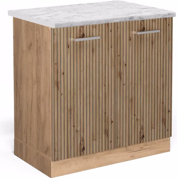 Vicco R-Line Wastafelkast Artisanaal eiken met Marmeren wastafel, 80 cm