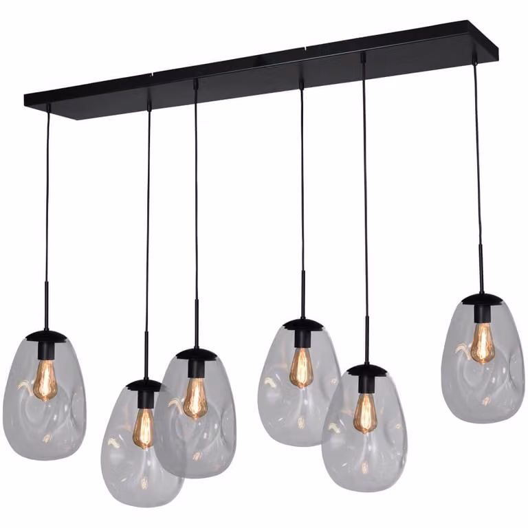 Masterlight Hanglamp Lava met 6 heldere glazen, zwart en transparant, Ø 22,5 cm