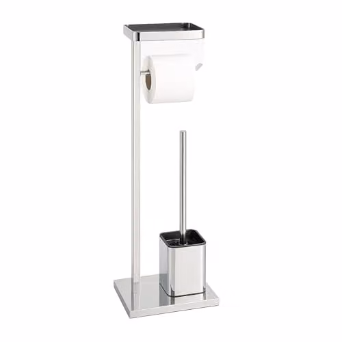 Relaxdays Vrijstaande toiletrolhouder met wc-borstel en plankje, zilver