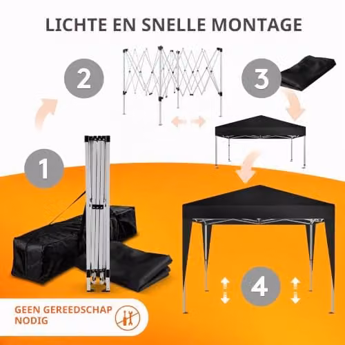 Kronenburg Vouwtent Partytent 2 x 2m Zwart - Waterdicht Paviljoen zonder Zijpanelen