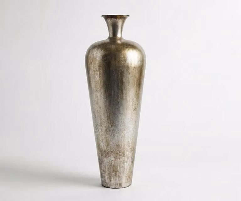 DELIFE Marvella Handgemaakte Metalen Vaas in Platin Aurum, B: 27 cm, D: 27 cm, H: 78 cm
