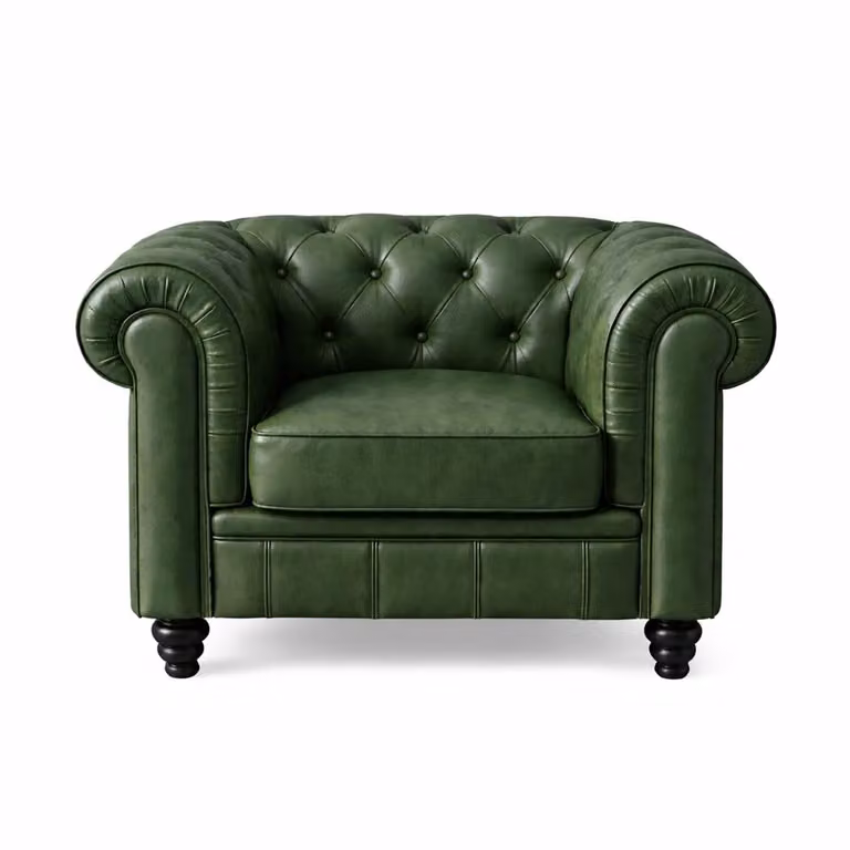 Chesterfield 1-zits fauteuil in vintage groen leer