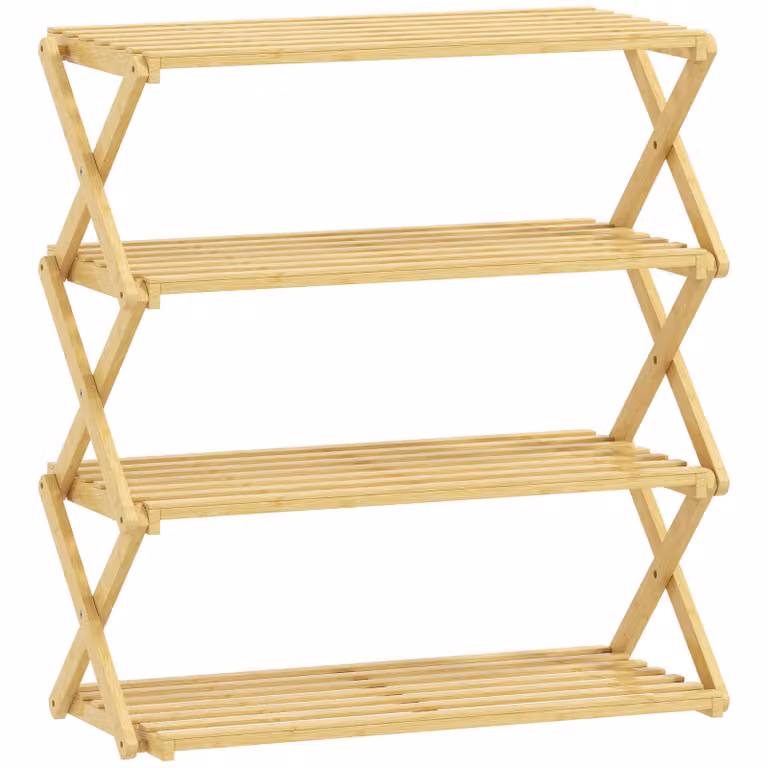 HOMCOM Schoenenrek van Bamboe met 4 Niveaus voor 12 Paar Schoenen, Natuur, B/D/H: 60 x 29 x 67 cm